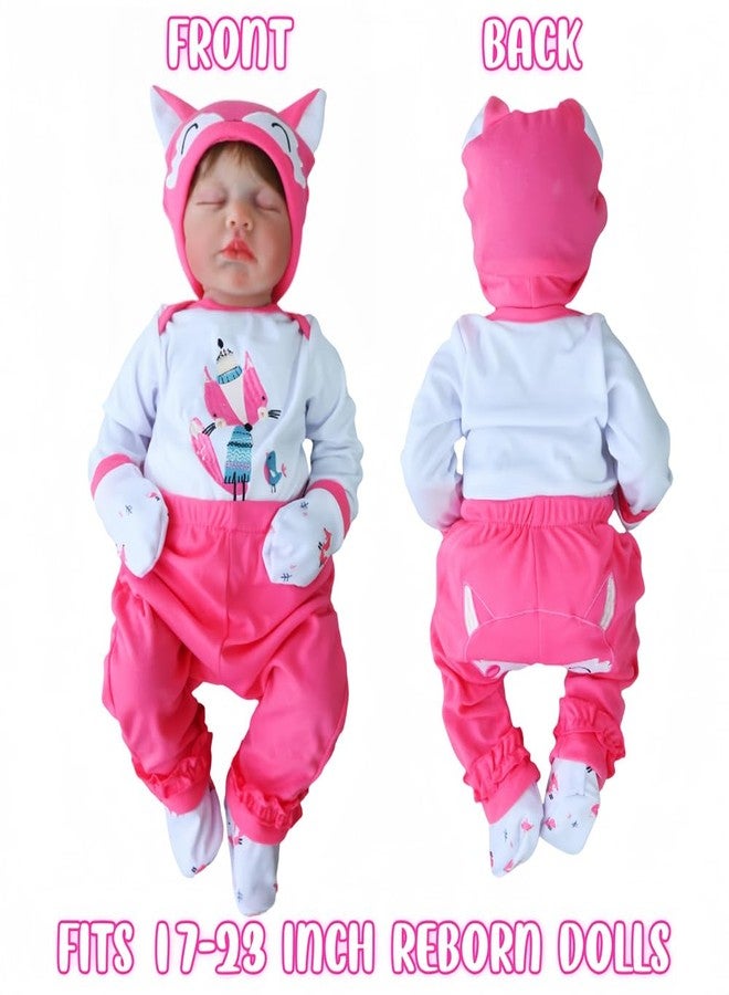 MAIHAO Reborn Baby Dolls Clothes Little Fox Outfit for 17-24 Inch Reborn Newborn Baby Dolls Clothes Accessories with Hat, Bib, Gloves and Socks Baby Clothing 6pcs Set - Image 3