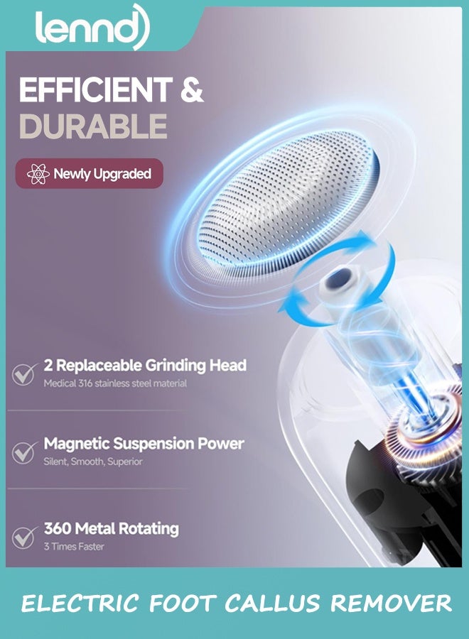 LENND Electric Foot Callus Remover for Women Men, Rechargeable Electric Foot File Tool with Stainless Steel Heads, Portable Feet Grinder for Cracked Dry Heels Dead Skin Calluses - Image 5