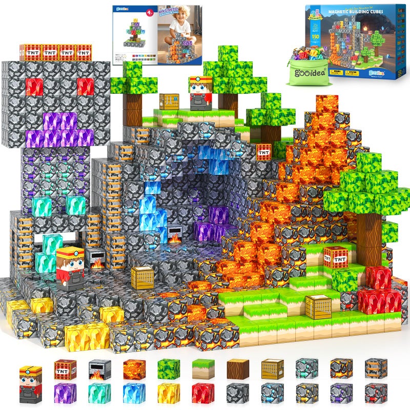 Gooidea Magnetic Blocks 150 Magnetic Building Blocks STEM Toy Stacking Mine Magnet World Craft Cubes for Kids Game Gift for Boys Girls Age 35 57 48 812 - Image 2