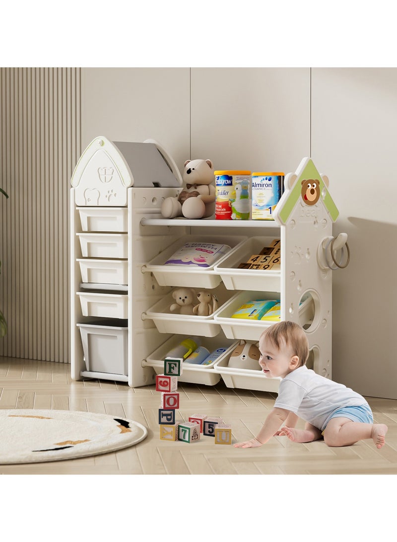 بوكولا منظم العاب أطفال صندوق تخزين العاب - منظّم مُقسّم مع 10 صناديق تخزين كبيرة للألعاب والفنون والحرف اليدوية، سهل التركيب بحواف ناعمة - Image 1