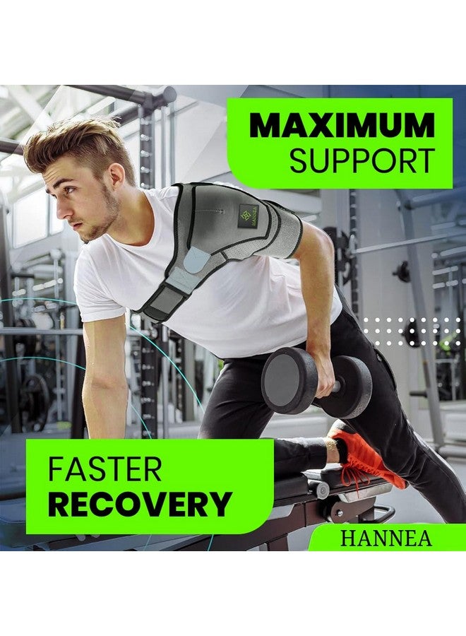 Hannea دعامة الكتف هانيا للنساء والرجال، كم ضغط الكتف لتمزق الكفة المدورة، تخفيف ألم مفصل الكتف، الكتف المخلوع، تناسب قابل للتعديل لذراع اليسار واليمين، نايلون - Image 4