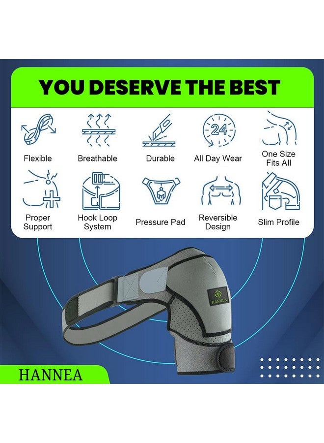 Hannea دعامة الكتف هانيا للنساء والرجال، كم ضغط الكتف لتمزق الكفة المدورة، تخفيف ألم مفصل الكتف، الكتف المخلوع، تناسب قابل للتعديل لذراع اليسار واليمين، نايلون - Image 3