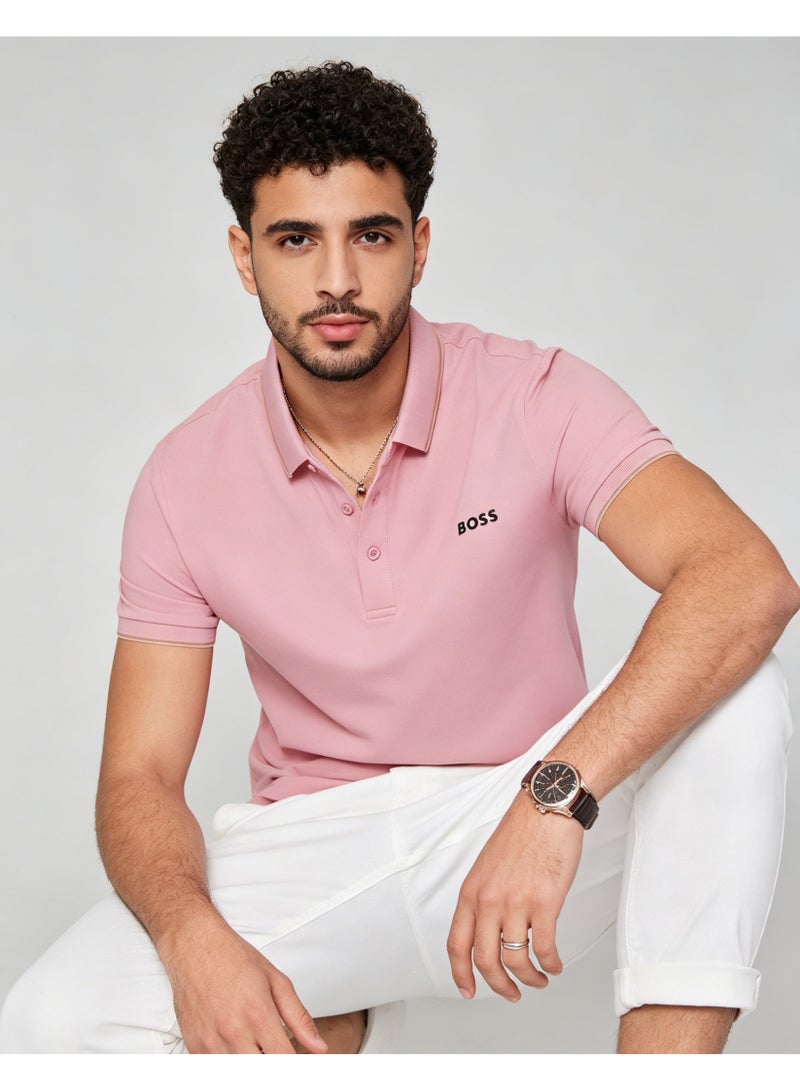 BOSS Men's Slim-Fit Short Sleeve Polo Shirt - Pink - Image 3