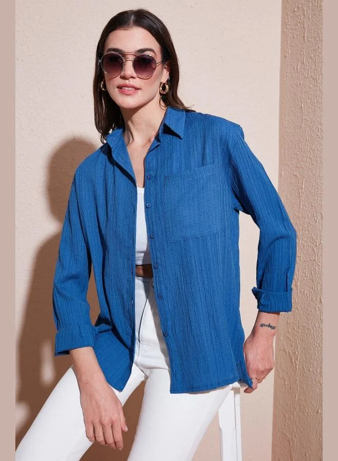 Lela Lela Regular Fit Single Pocket Short Front Long Back Crinkle Shirt Women's SHIRT 6772752