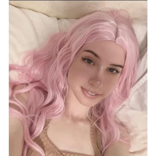 Probeauty باروكة بروبيوتي الوردية الطويلة باروكة وردية فاتحة للنساء باروكة صناعية مقاومة للحرارة مموجة ومجعدة لملابس الهالوين - Image 2
