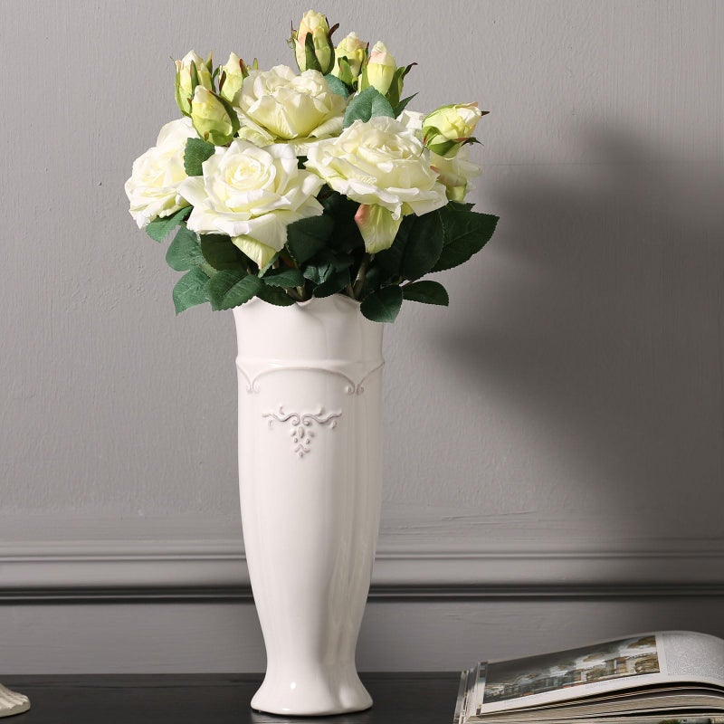 hjn White Vase for Flowers Ceramic vase for Home Decor French Rustic Vase for KitchenTableLiving RoomShelfMantelOfficeHeight116