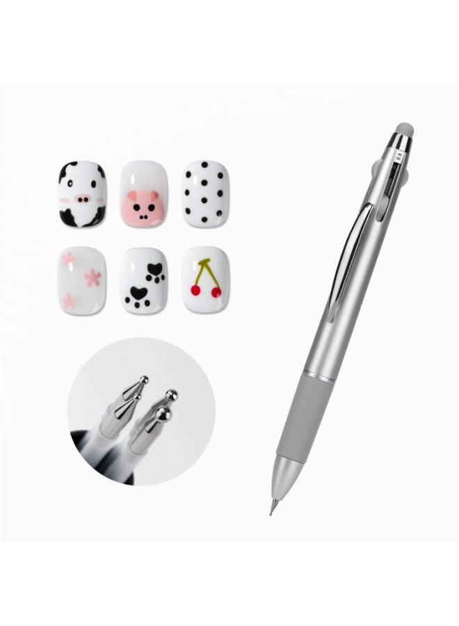 GAOY 4in1 Nail Dotting Pen Manicure Art Tools in Ballpoint Design with Size Marking and Pressing Head Perfect for Painting Sculpting Rhinestones DIY and Salon Silver - Image 2
