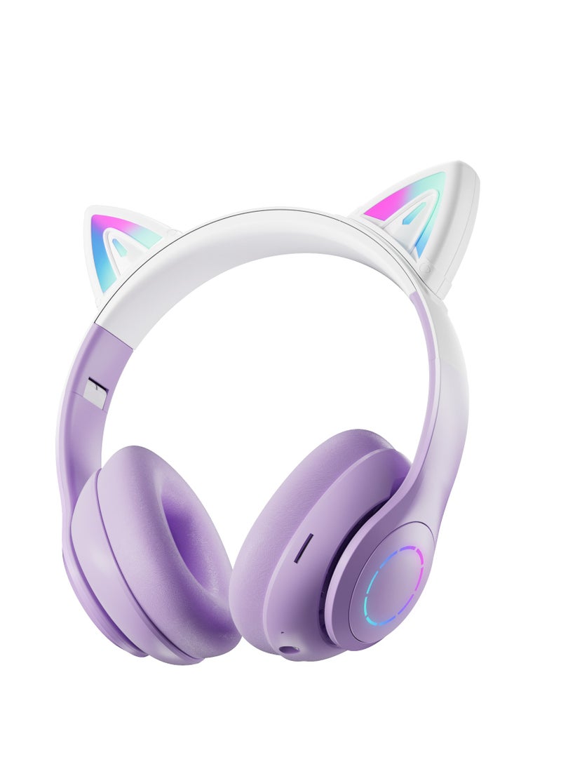 GULFLINK - Cat Ear Foldable Comfortable Headphones Kids Bluetooth Headphone with Microphone Purple - Image 1