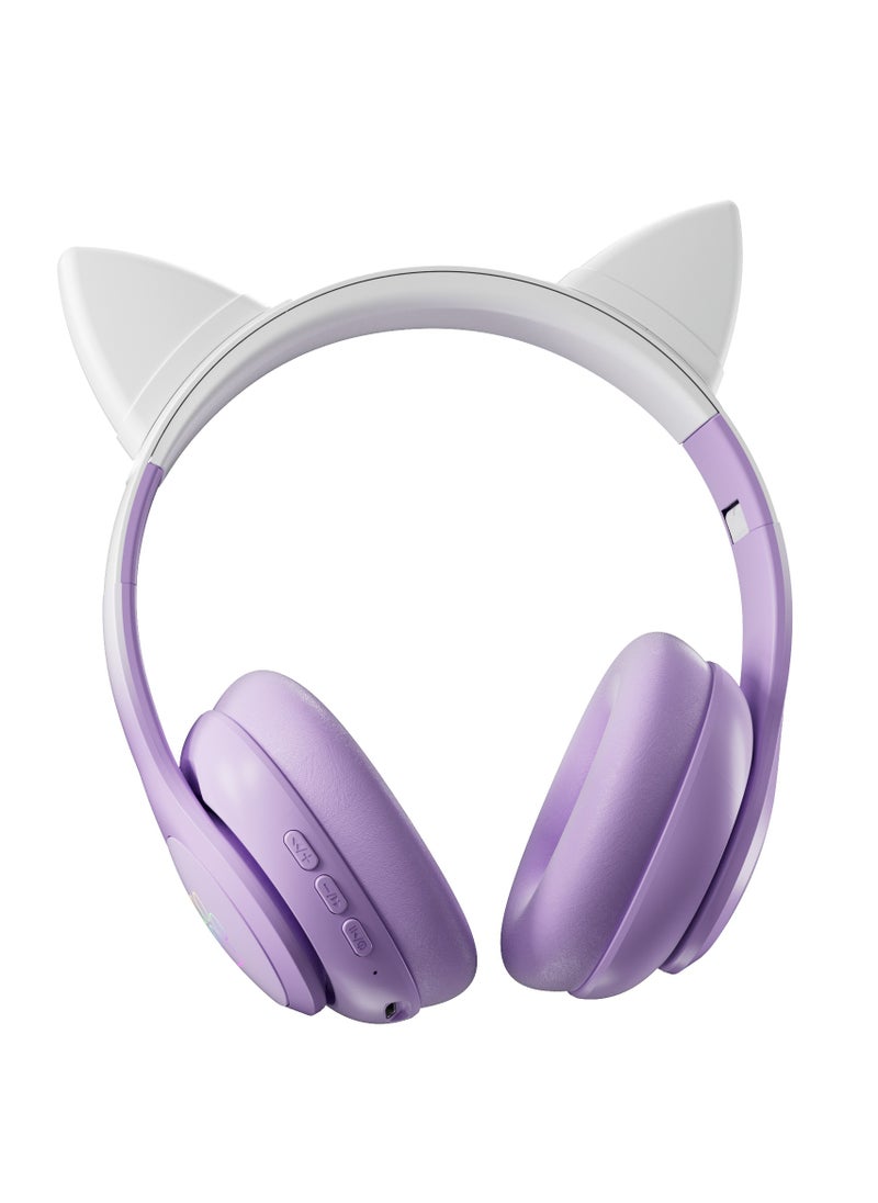 GULFLINK - Cat Ear Foldable Comfortable Headphones Kids Bluetooth Headphone with Microphone Purple - Image 1