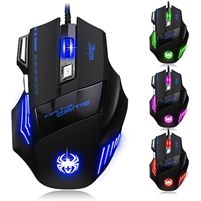 ZELOTES GAMING MOUSE, 7200DPI PC GAMER MOUSE, USB LED MOUSE WIRED, 7 BUTTONS ERGONOMIC MOUSE WITH CABLE, COMPUTER MOUSE FOR PC, MAC - Image 1