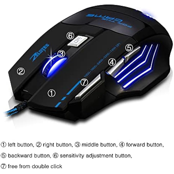 ZELOTES GAMING MOUSE, 7200DPI PC GAMER MOUSE, USB LED MOUSE WIRED, 7 BUTTONS ERGONOMIC MOUSE WITH CABLE, COMPUTER MOUSE FOR PC, MAC - Image 2