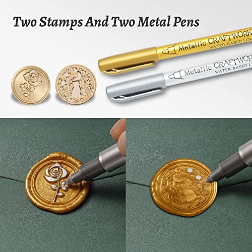 Comealltime Wax Seal Kit with Gift Box, 624 Pcs 24 Colors Sealing Beads, 2 Pcs Stamps, Sealing Wax Warmer, Metallic Pen, Envelope, Candles for Wedding Birthday Gift and DIY Craft, Sellado de Cera - Image 4
