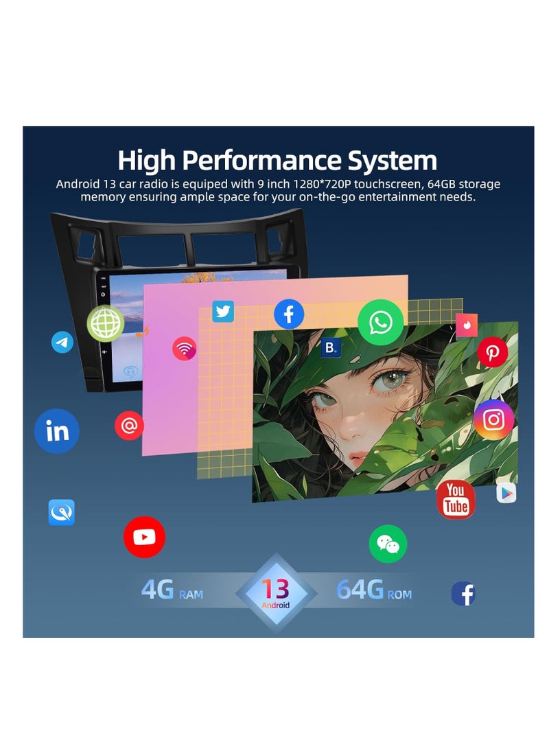 4+64G Android Car Radio for Toyota Yaris 2008 2009 2010 2011 - Wireless Carplay & Android Auto - 9 Inch Touchscreen Radio with 32 EQ DSP, WiFi, GPS, Split Screen + AHD Rear View Camera - Image 3