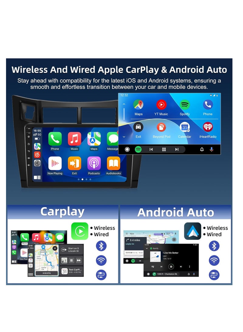 4+64G Android Car Radio for Toyota Yaris 2008 2009 2010 2011 - Wireless Carplay & Android Auto - 9 Inch Touchscreen Radio with 32 EQ DSP, WiFi, GPS, Split Screen + AHD Rear View Camera - Image 4