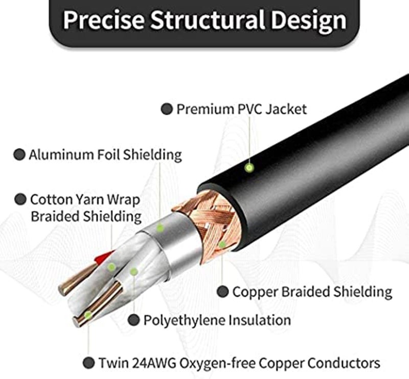 KEBILSHOP Audio Instrument Cable (32ft) 1/4 Inch to 1/4 inch Straight Male to Male for AMP Cord, Bass,Amplifier, Pedals and Electric Guitar - (10 Meter/32 Feet) - Image 5