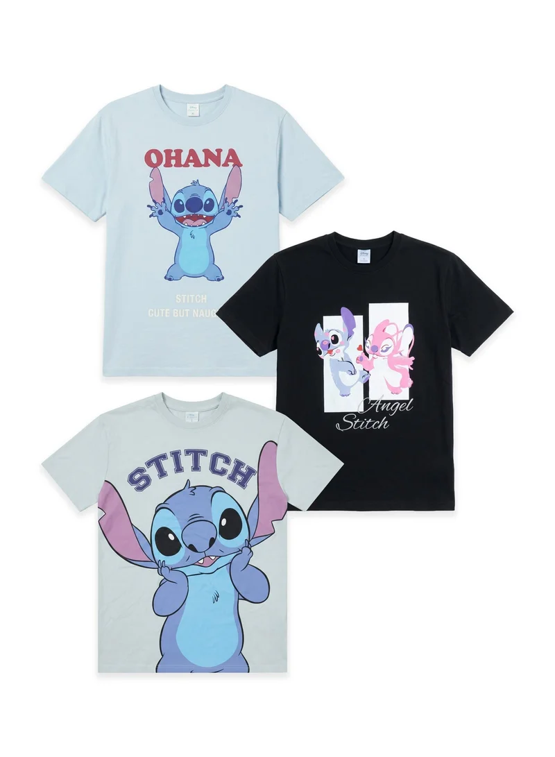 Disney Disney Women’s Stitch Oversized Drop Shoulder T-Shirts – Pack of 3