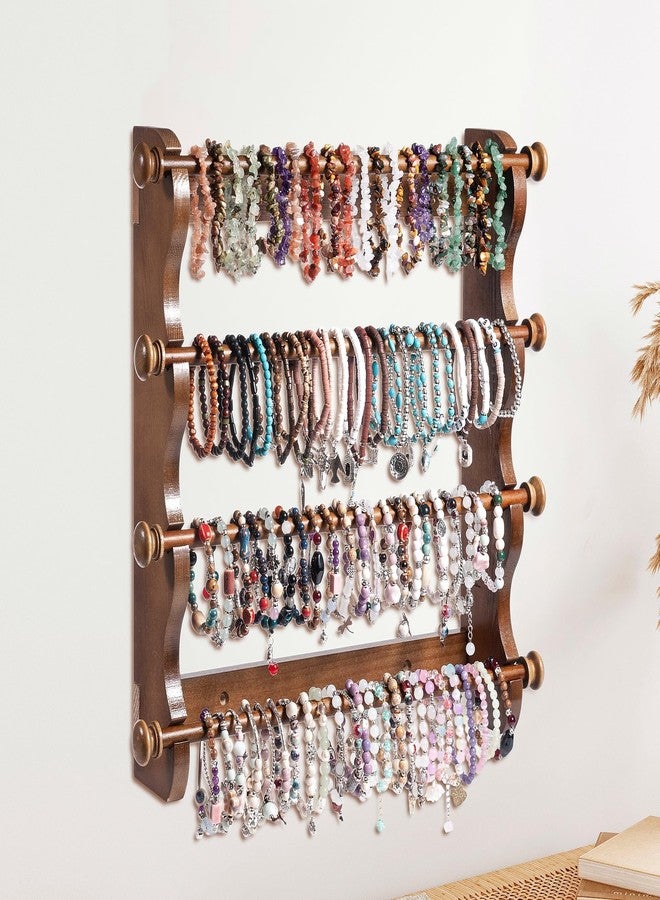 humberboat 4 Tier Wooden Bracelet Holder Wall-Mounted, Bangle Watch Necklace Display Storage Antique Bracelet Display Jewelry Holder Display Organizer, Brown 4 Tier Wooden Bracelet Holder - Image 1