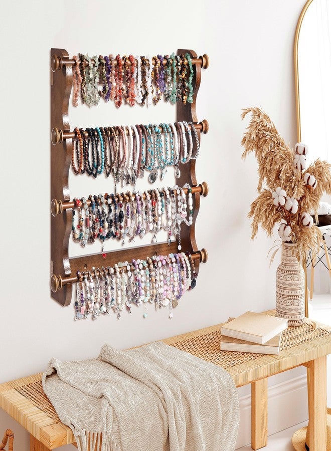 humberboat 4 Tier Wooden Bracelet Holder Wall-Mounted, Bangle Watch Necklace Display Storage Antique Bracelet Display Jewelry Holder Display Organizer, Brown 4 Tier Wooden Bracelet Holder - Image 5