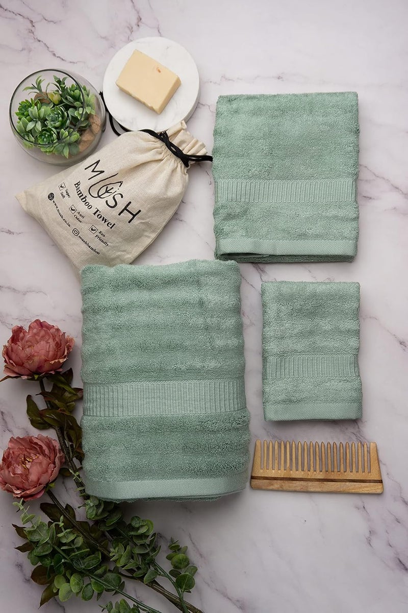Mush Bamboo Luxurious 3 PieceTowels Set | Ultra Soft, Absorbent and Antimicrobial 600 GSM (Bath Towel, Hand Towel and Face Towel) Perfect for Daily Use and Gifting (Olive Green) - Image 2