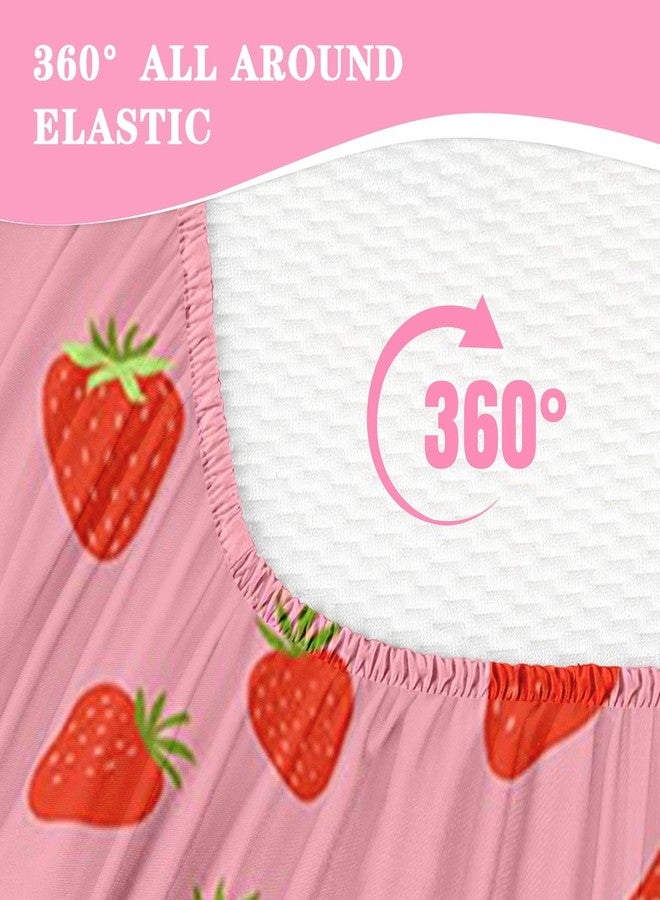 Nesker Strawberry Zipper Bedding Twin Pink Bedding Set for Girls and Kids, Cute Fruit 3 Pcs Comforter Bed in a Bag with Fitted Sheet and 2 Pcs Pillowcases - Image 4