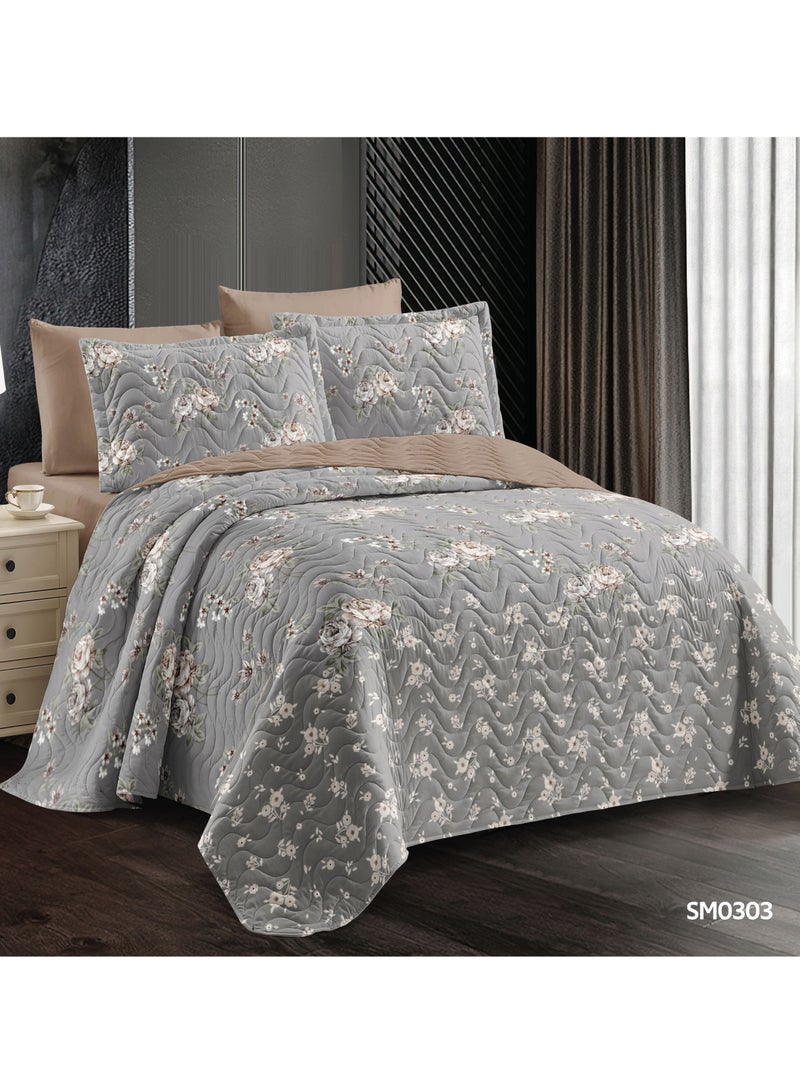 شايني فلاور طقم لحاف صيفي مضغوط ٤ قطع – نفر ۲۲۰×۱٦۰ سم – قماش ميكروفايبر مشجر مع حشوة قطن طبيعي 100% – طقم سرير ناعم - Image 1