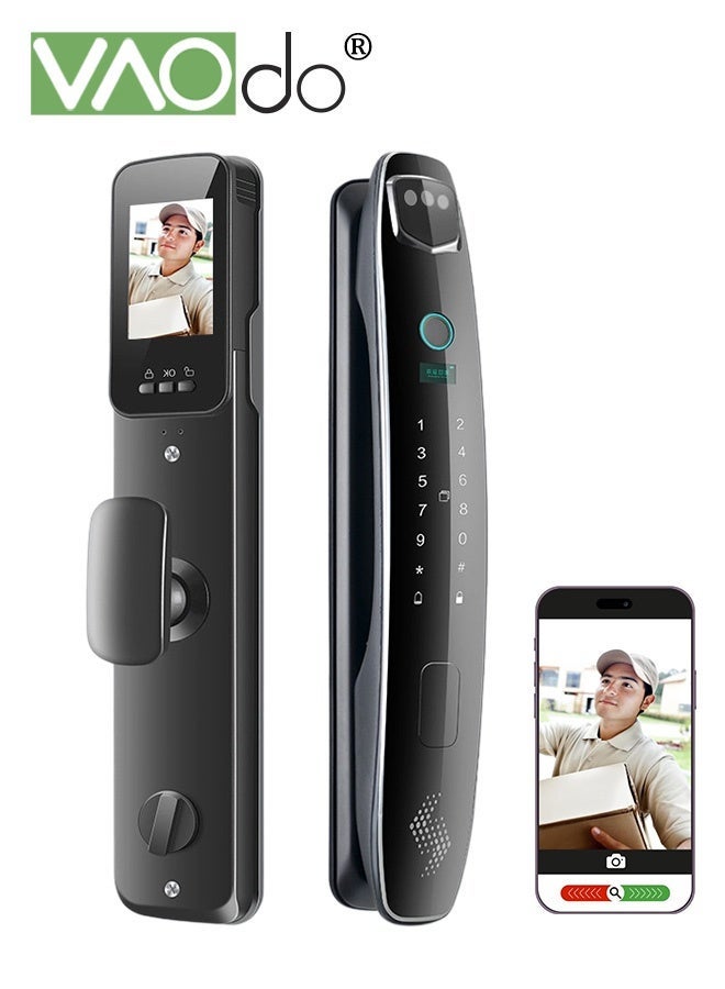 VAOdo 3D Face Recognition Door Lock, Remote APP monitoring, Smart WiFi Door Locks with Camera, 6 in 1 Keyless Entry Door Lock, Full Escutcheon Smart Door Handle, Biometric Fingerprint Security Fully Automatic Smart Lock, for Home and Office - Image 2