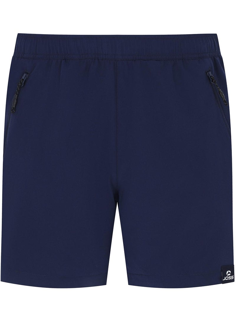 Joss Men's Swimming Shorts Navy Blue – Adjustable Drawstring, Quick-Drying, Built-In Suspenders, Zipper Pockets for Secure Storage