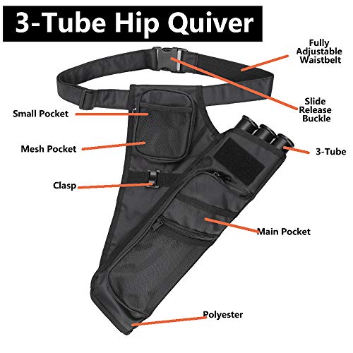 XTACER 3 Tube Hip Quiver Hunting Training Camo Archery Arrow Quiver Holder Bow Belt Waist hanged Target Quiver (Black -3 Tube) - Image 2