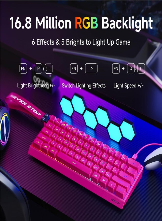 لوحة مفاتيح الألعاب السلكية SEUNKWANG EWEADN F61 بنسبة 60%، لوحة مفاتيح غشائية بإضاءة خلفية RGB مع أغطية مفاتيح PBT، تصميم صغير الحجم، لوحة مفاتيح سلكية بحبل للتعليق لأجهزة Mac/Win - أحمر - Image 2