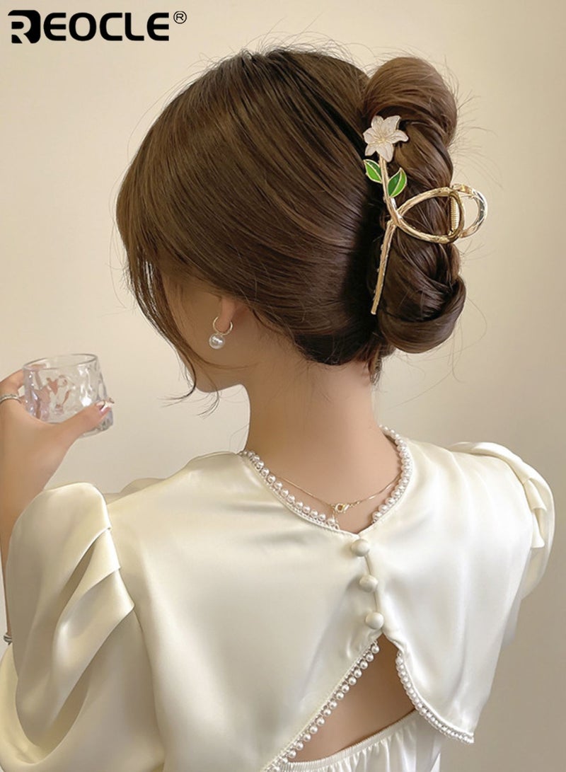 REOCLE Women's Floral Accent Hair Claw Clip Decorative Hair Styling Accessory Sturdy Multi-Use Hair Clip for Daily Use - Image 1