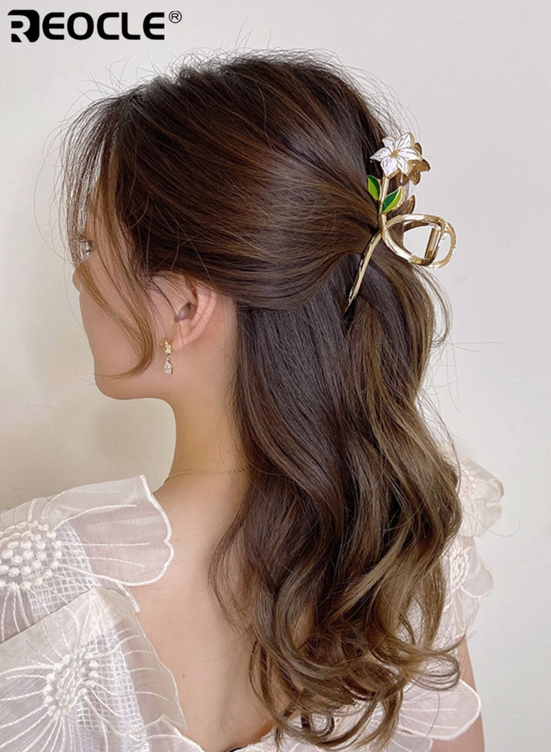 REOCLE Women's Floral Accent Hair Claw Clip Decorative Hair Styling Accessory Sturdy Multi-Use Hair Clip for Daily Use - Image 3
