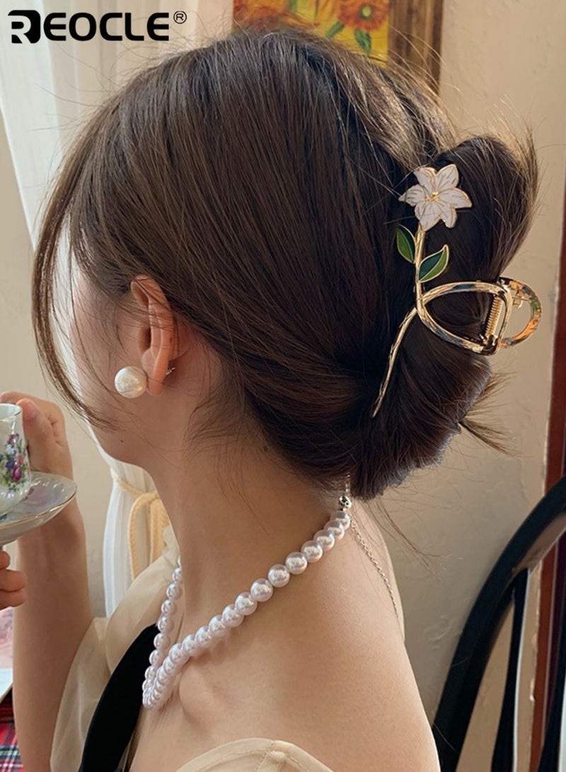 REOCLE Women's Floral Accent Hair Claw Clip Decorative Hair Styling Accessory Sturdy Multi-Use Hair Clip for Daily Use - Image 3