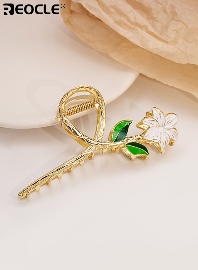 REOCLE Women's Floral Accent Hair Claw Clip Decorative Hair Styling Accessory Sturdy Multi-Use Hair Clip for Daily Use - Image 5