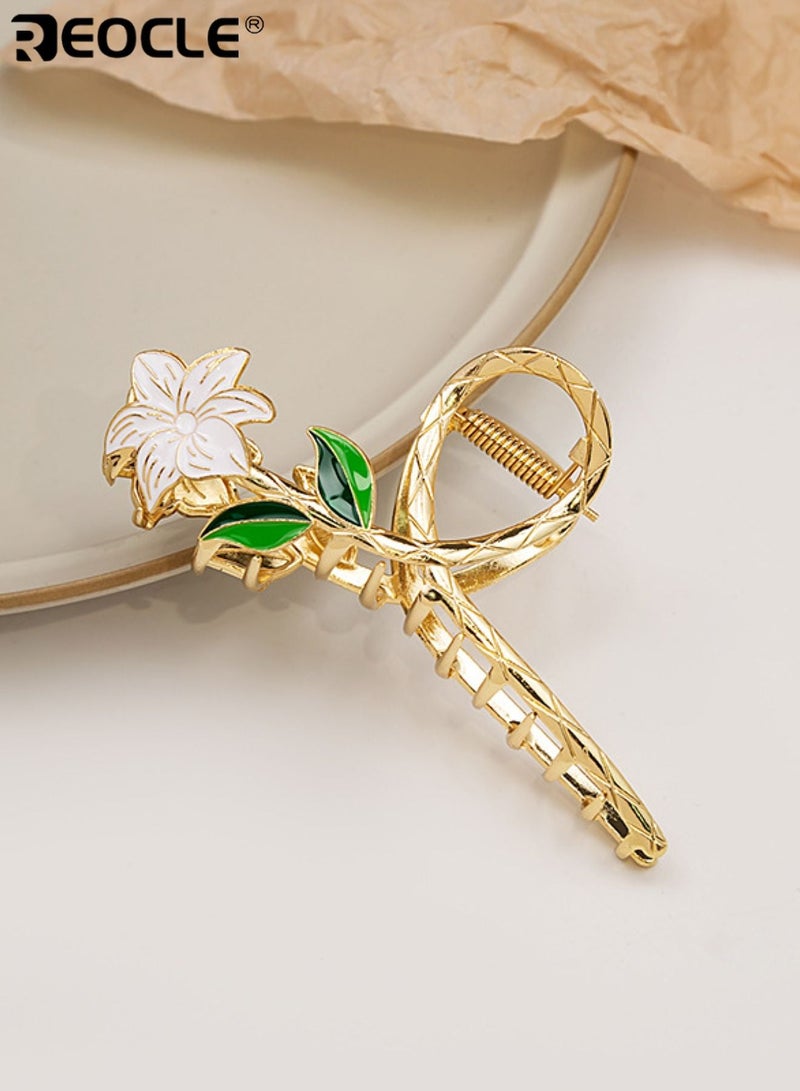 REOCLE Women's Floral Accent Hair Claw Clip Decorative Hair Styling Accessory Sturdy Multi-Use Hair Clip for Daily Use - Image 1