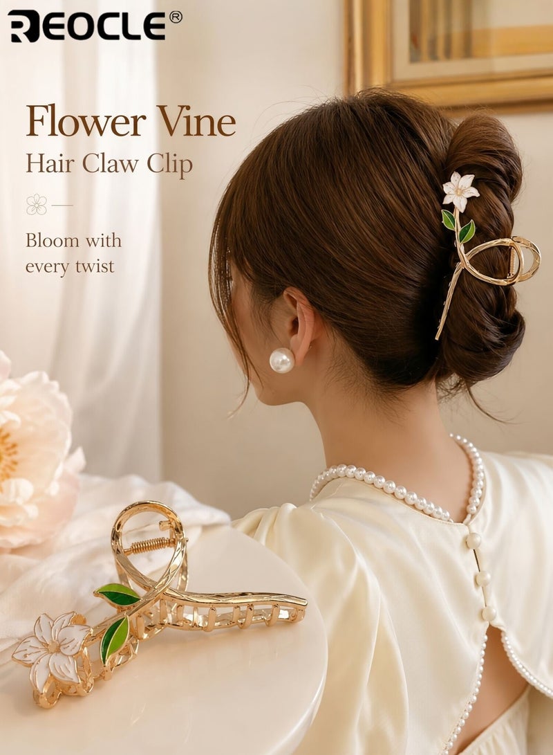 REOCLE Women's Floral Accent Hair Claw Clip Decorative Hair Styling Accessory Sturdy Multi-Use Hair Clip for Daily Use - Image 1