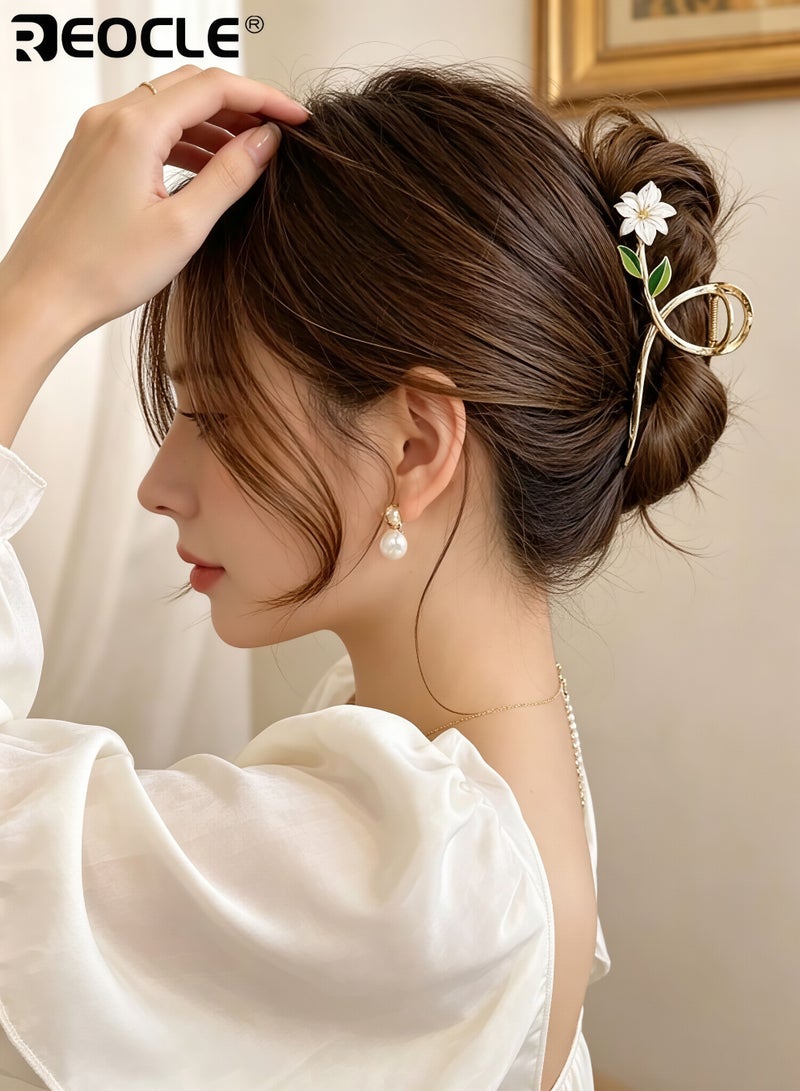 REOCLE Women's Floral Accent Hair Claw Clip Decorative Hair Styling Accessory Sturdy Multi-Use Hair Clip for Daily Use - Image 2