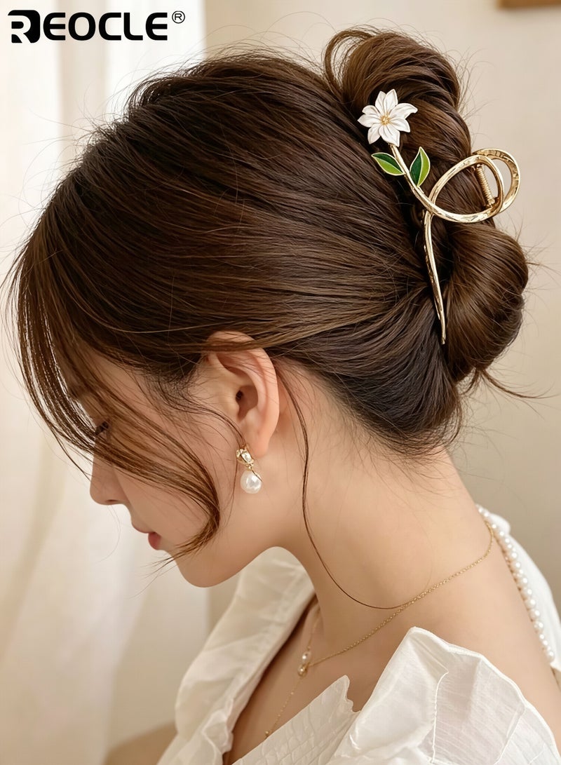 REOCLE Women's Floral Accent Hair Claw Clip Decorative Hair Styling Accessory Sturdy Multi-Use Hair Clip for Daily Use - Image 3