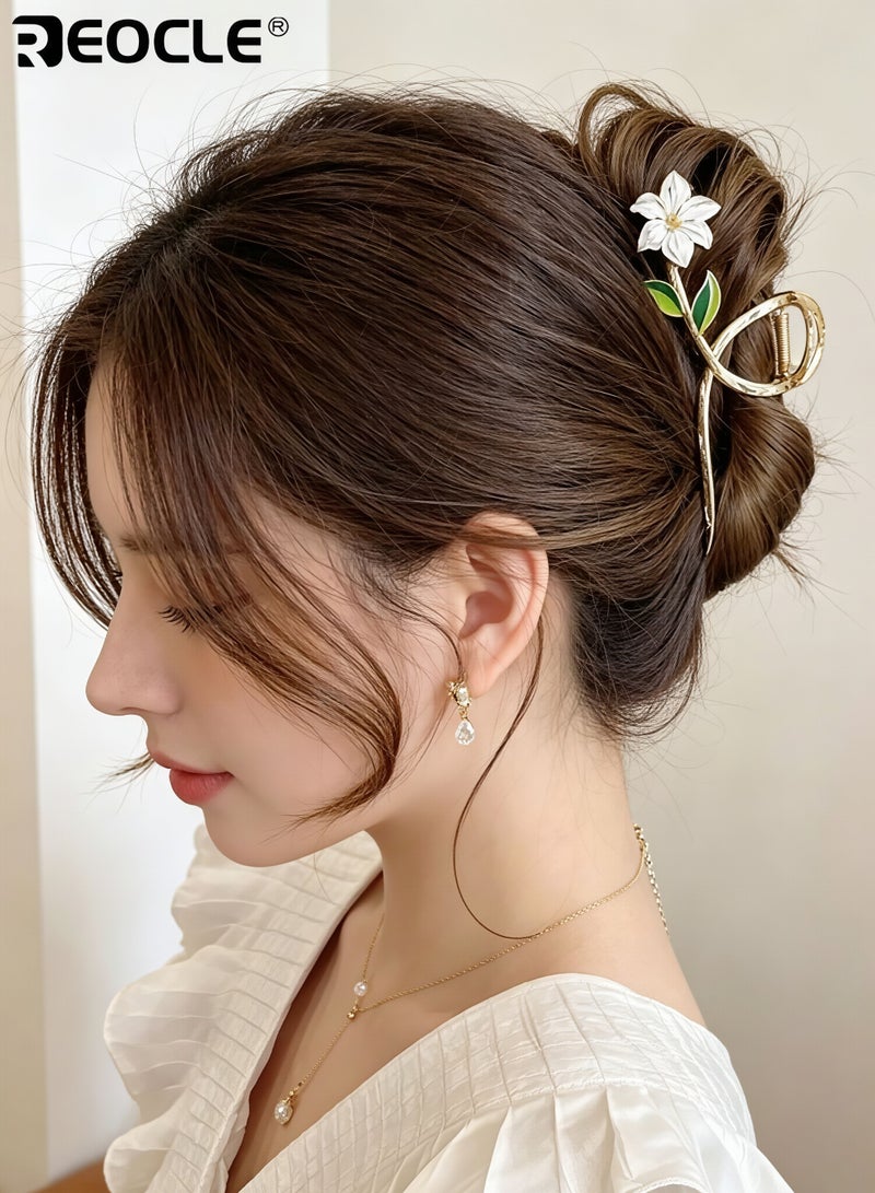 REOCLE Women's Floral Accent Hair Claw Clip Decorative Hair Styling Accessory Sturdy Multi-Use Hair Clip for Daily Use - Image 4