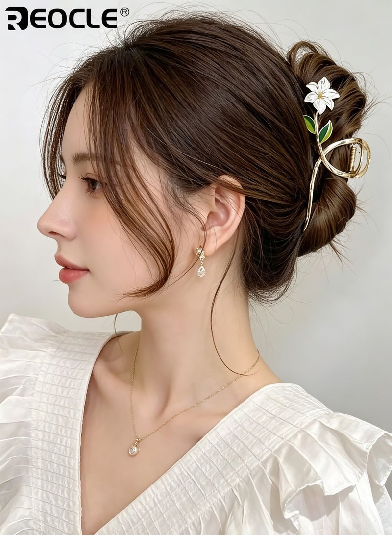 REOCLE Women's Floral Accent Hair Claw Clip Decorative Hair Styling Accessory Sturdy Multi-Use Hair Clip for Daily Use - Image 5