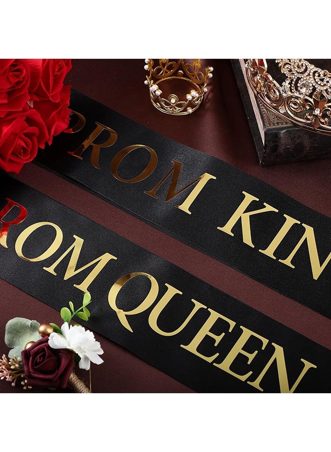 Wffo 2 Pcs Prom King and Queen Sashes - Graduation Dance Party Accessories with Print for School Prom Supplies(Black and Gold) - Image 3