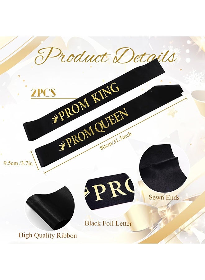 Wffo 2 Pcs Prom King and Queen Sashes - Graduation Dance Party Accessories with Print for School Prom Supplies(Black and Gold) - Image 2