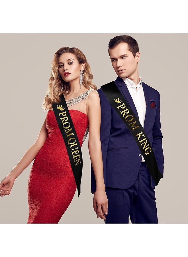 Wffo 2 Pcs Prom King and Queen Sashes - Graduation Dance Party Accessories with Print for School Prom Supplies(Black and Gold) - Image 4