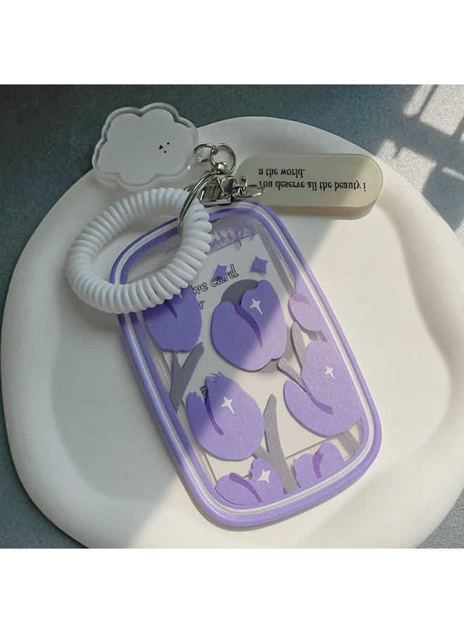 NIBEMINENT 1 - Piece Shining Tulips Kpop Photo Card Holder Pendant Key Chain ID Badge Holder ID Card Holder Photo Card Protector for School ID Office ID Access Card for Women Girls