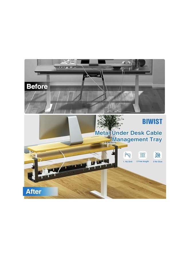 promass Under Desk Cable Management Tray, Retractable Clamp Mounted Desk Cable Cord Organizer For Wire Management, Sturdy Metal Cable Tray Basket For Home Office, No Damage To Desk (21.7", Black) - Image 3