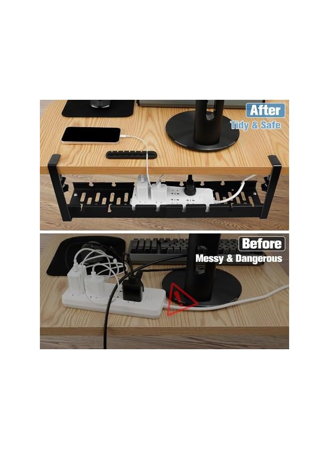 promass Under Desk Cable Management Tray, Retractable Clamp Mounted Desk Cable Cord Organizer For Wire Management, Sturdy Metal Cable Tray Basket For Home Office, No Damage To Desk (21.7", Black) - Image 4