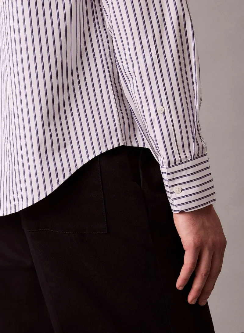 Calvin Klein Brilliant White Double Stripe Cotton Relaxed Button-Down Shirt for Men | Best Price UAE