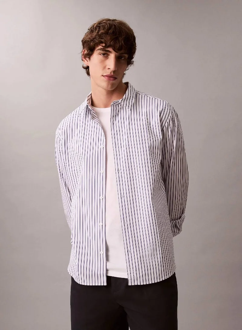 Double Stripe Cotton Relaxed Button-Down Shirt