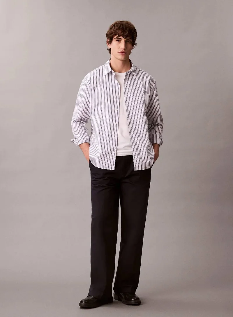 Calvin Klein Brilliant White Double Stripe Cotton Relaxed Button-Down Shirt for Men | Best Price UAE