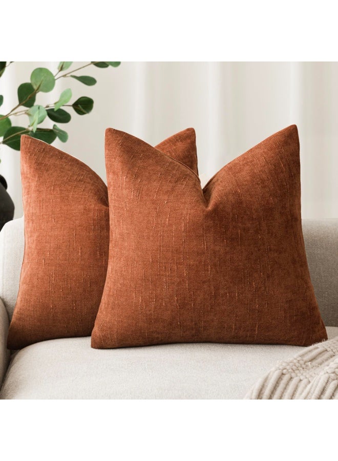 Pack of 2 Soft Textured Throw Decorative Pillow Covers Burnt Orange 45x45CM Square Accent Solid Cushion Cover Cozy Farmhouse Pillow Case with Zipper for Couch Sofa Bed Living Room - Image 1