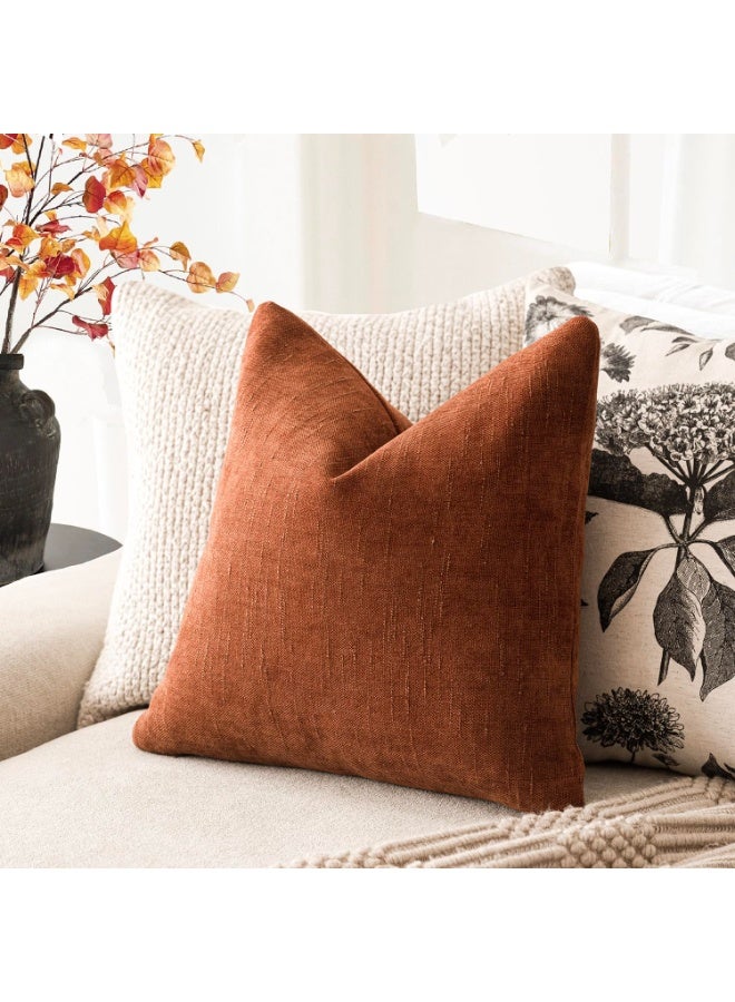 Pack of 2 Soft Textured Throw Decorative Pillow Covers Burnt Orange 45x45CM Square Accent Solid Cushion Cover Cozy Farmhouse Pillow Case with Zipper for Couch Sofa Bed Living Room - Image 5